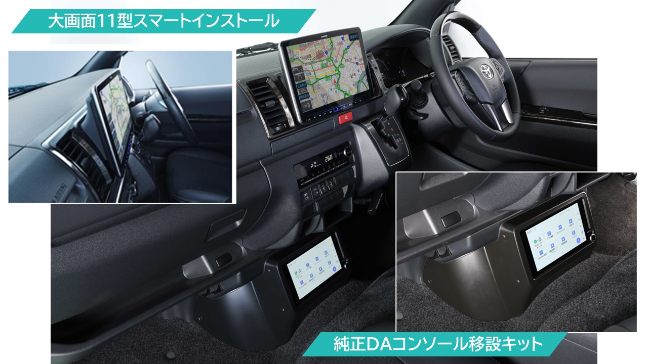 ＜11型Sナビ・HDMI・純正DA移設キット＞ ハイエース(9型)スーパーGL パノラミックビューモニター装着車用 パーフェクトフィットフローティングBIG X11 シンプルモデル/HDMI・USB入力/純正DA移設キット