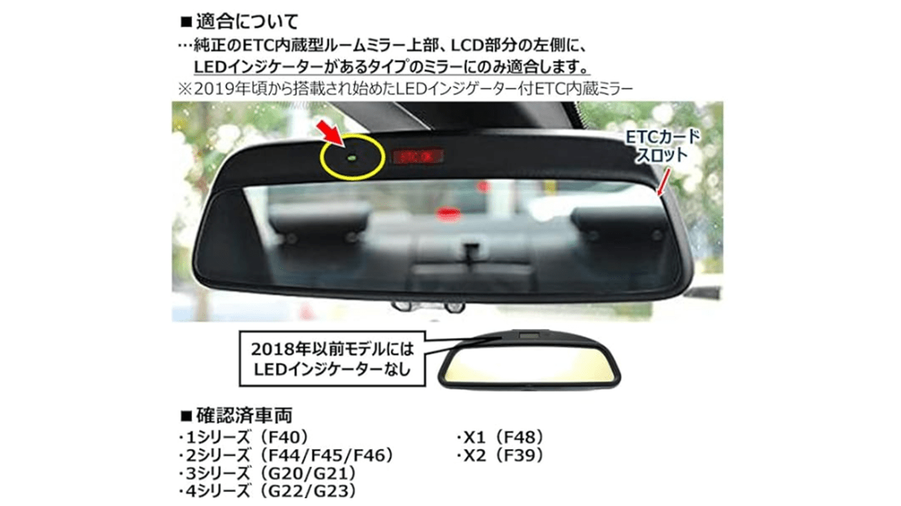 BMW専用(純正ETC内蔵ミラー付車) 9型デジタルミラー 車内用リアカメラモデル