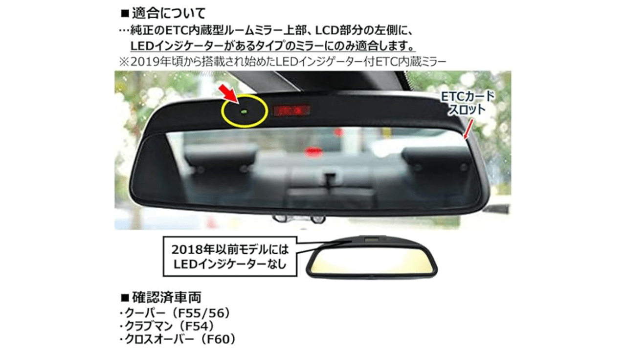 MINI専用(純正ETC内蔵ミラー付車) 9型デジタルミラー 車外用リアカメラモデル