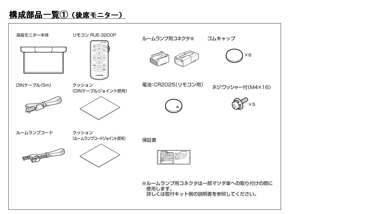 MPV専用 10.2型 RCA接続用 後席モニターパッケージ(サンルーフ無し車用)