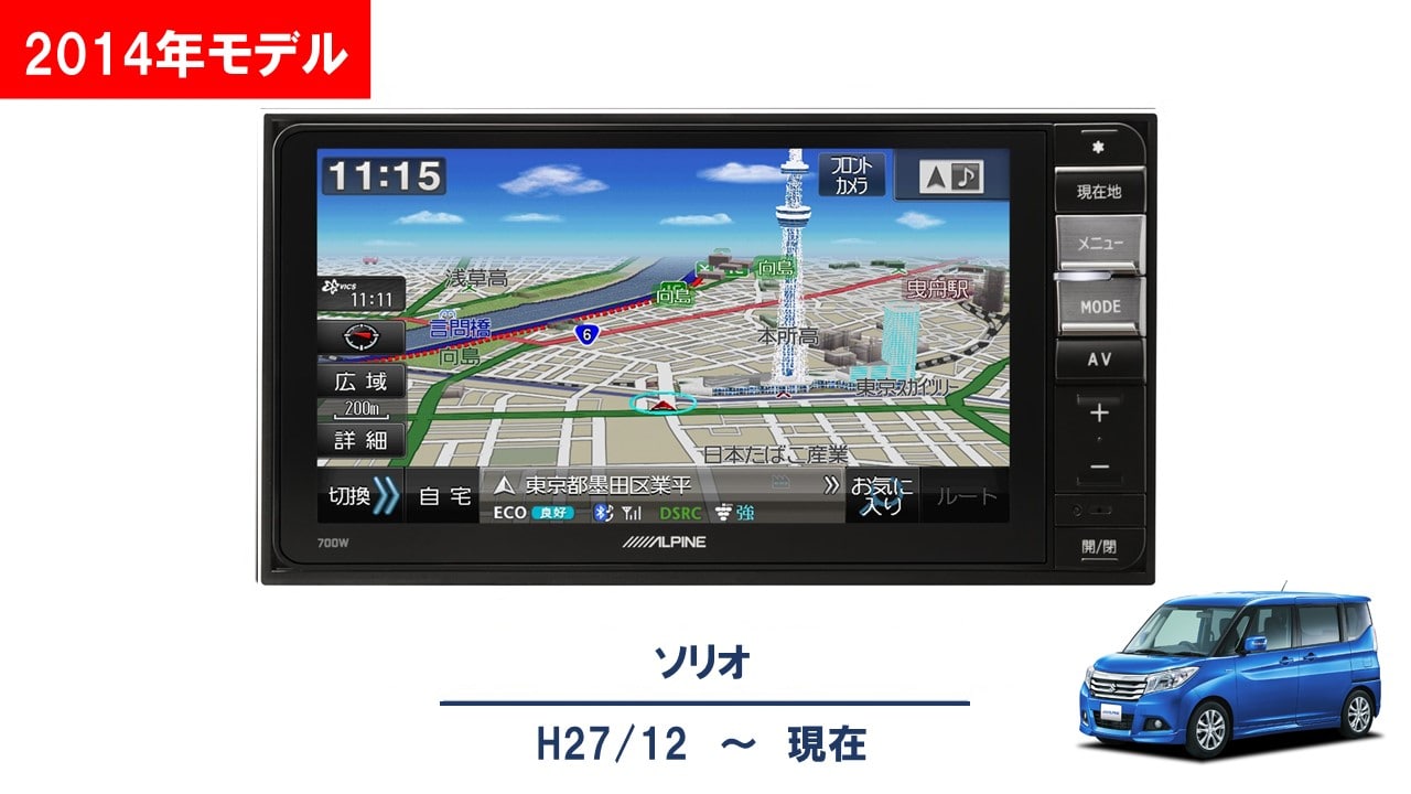ソリオ用 7型200mmワイドカーナビ
