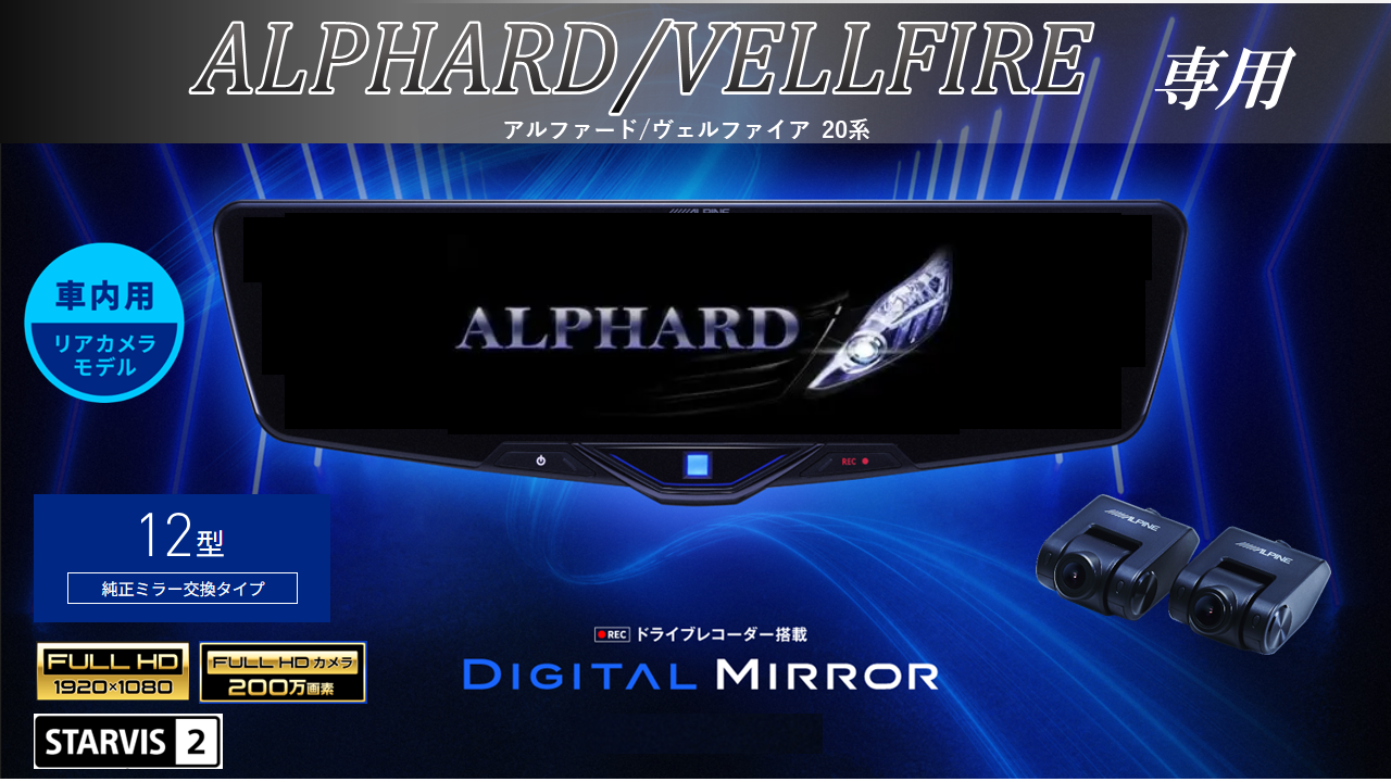 ドライブレコーダー搭載デジタルミラー/アーム交換型12型2025デジタル 