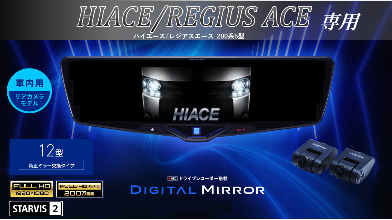 ドライブレコーダー搭載デジタルミラー/アーム交換型12型2025デジタル 
