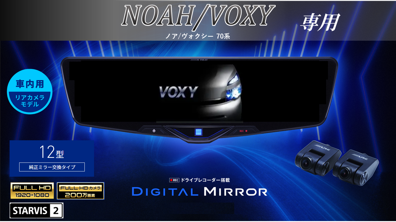 ドライブレコーダー搭載デジタルミラー/アーム交換型12型2025デジタル 